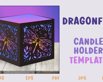 Dragonfly Tealight Box SVG, Dragonfly Papercut SVG, Dragonfly Light Box, Dragonfly svg, 3D Dragonfly Template, Papercut Template