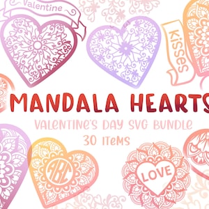 Mandala Hearts SVG Bundle, Laser Cut Hearts SVG, Valentine Laser Cut, Heart Monogram svg, Mandala Svg File, Laser Cut Mandalas, Scroll svg