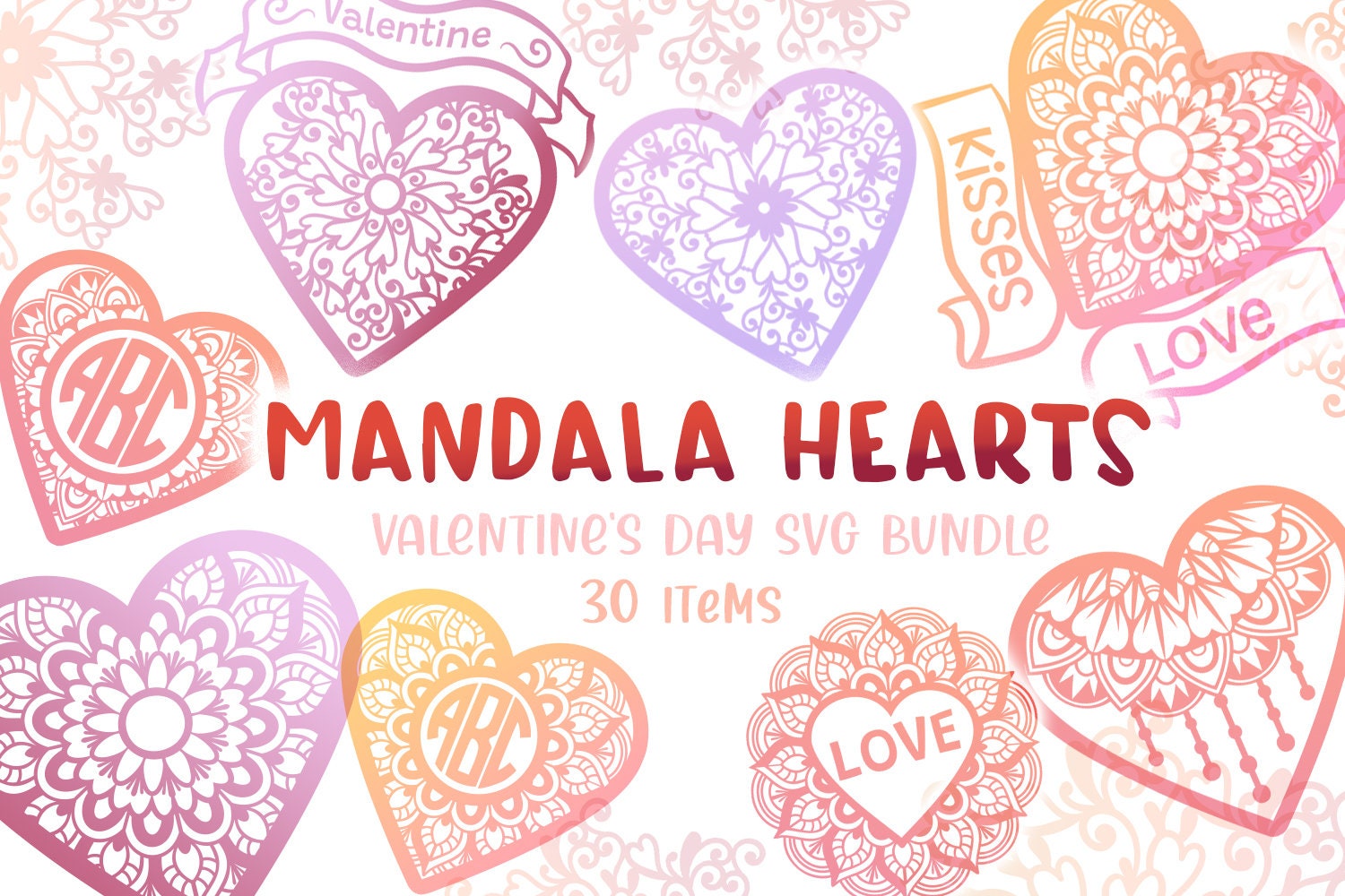 Mandala Hearts SVG Bundle, Laser Cut Hearts SVG, Valentine Laser Cut ...