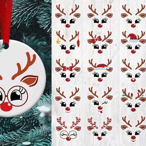 Renna Faces SVG PNG Bundle, Renna ragazza, Occhiali da renna, Cute Christmas Renna Faces SVG, Baby Reindeer svg, Reindeer Candy Cane