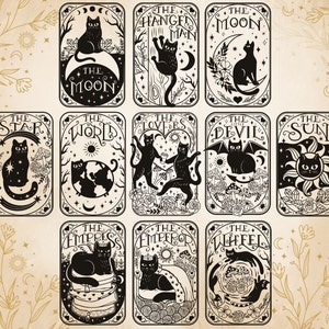 Pacote de Cartas de Tarô SVG, Cartas de Tarô de Gato, Baralho de Tarô, Gato Fofo SVG, Café SVG, Floral SVG, Amor SVG, Pacote de Gato SVG, O Sol, As Estrelas