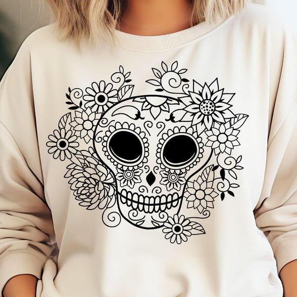 Skull SVG, Sugar Skull png, Sugar Skull SVG, Floral Border, Floral Frame svg, Calavera, Mexican svg, Mexican svg files, Mexican flowers png