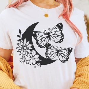 Moon Butterflies SVG, Crescent Moon SVG, Butterfly SVG, Moon with Flowers svg, Floral Moon png, Floral Moon Monogram svg, Witchy Floral