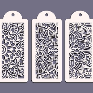 3 bloemen mandala bladwijzers, 3 mandala lasergesneden bladwijzers klaar om te snijden, bladwijzer Svg Eps Png Dxf