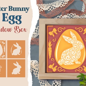 Ombre de lapin de Pâques, oeuf de Pâques, ombre de lapin, lapin de Pâques en papier découpé SVG, oeuf de Pâques en couches SVG, oeuf de Pâques en couches