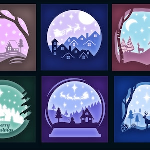 Weihnachts-Schattenboxen, Weihnachts-Lightbox-Vorlage, Papierschnitt-Weihnachtsvorlage, Rentier-Schattenbox, Hauptgeschenk, Weihnachtsmann SVG