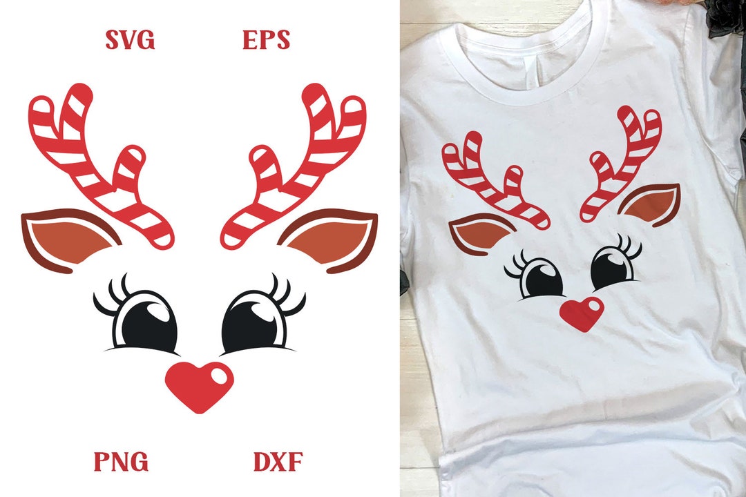 Reindeer Face SVG, Reindeer With Candy Canes, Reindeer With Heart Nose ...