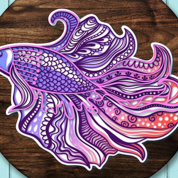 3D Mandala Fish, Layered Mandala Fish, Layered Nautical SVG, Layered Fish SVg, 3D Fish SVG, Paper Cut Mandala fish, Papercut fish svg