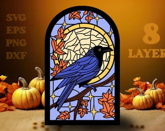 Stained Glass Halloween, Layered Halloween SVG, Stained Glass Panel, Layered svg, Halloween SVG Template, Halloween SVG laser, Bird svg