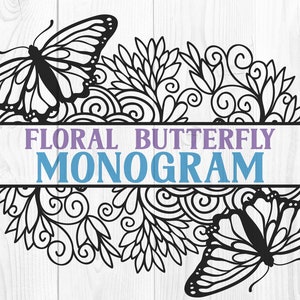 Butterfly Monogram SVG, Zentangle Split Monogram SVG, Butterfly Monogram svg, Floral SVG Monogram, Zentangle Mailbox Decal svg