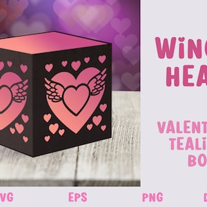 Winged Heart Tealight Box Template, Valentines Laser Cut Box SVG, Valentines Heart SVG, Winged Heart Template, Valentine Home Decor