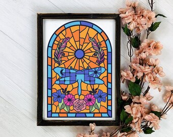 ステンドグラス ペーパーカット SVG バンドル: 花と天体のデザイン