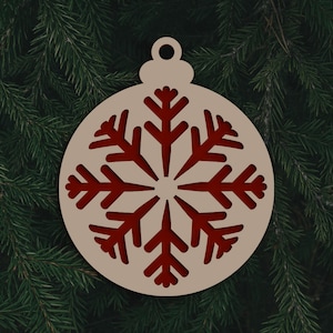 Lasergesneden SVG-kerstbal, gelaagde kerstornament met sneeuwvlok, uitgesneden ornamenten SVG, kerstboomversiering