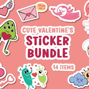 Lindo paquete de pegatinas de amor, paquete de imágenes prediseñadas de amor, pegatinas PNG de San Valentín, pegatina de corazón volador, pegatina de carta de amor, pegatina alienígena linda PNG