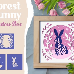 Osterhase Schattenbox, Wald Schattenbox, Kaninchen Schattenbox, Papierschnitt Osterhase SVG, Papierschnitt Ostern SVG, Osterhase SVG Szene