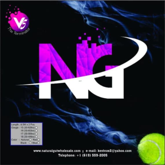 16G V5 100% Natural Gut Tennis Racquet Strings Red Resin Color 5 SETS N.G.W 