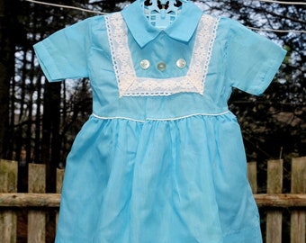 VTG 50&#39;s 60&#39;s / Girls Blue Cotton Party Dress / 12-18M, 18-24M, 2