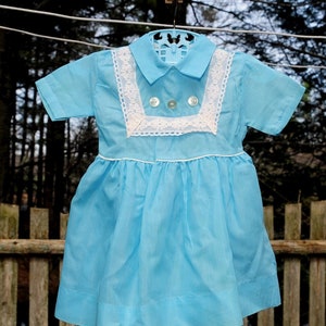 VTG 50&#39;s 60&#39;s / Girls Blue Cotton Party Dress / 12-18M, 18-24M, 2