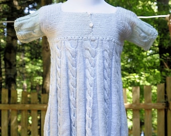 Vestido circular de punto cable azul bebé vintage de los años 60 para niñas de 3 a 6 y de 6 a 9 meses