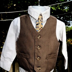 Vintage 90&#39;s / Boys 3-Piece Formal Vest Set / Size 2T / Brown Vest, Shirt & Airplane Tie