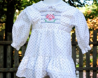 Vestido vintage de lunares Polly Flinders con cubrepañal para niñas, años 80, talla 12 meses
