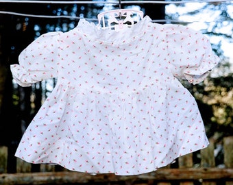 VTG 60's / Cotton Floral Baby Short Dress / 6-9, 9-12 Month / Doll Dress