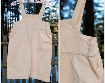 VTG 70's / Peach Twill Cotton Overalls with Leg Snaps / 9-12, 12-18 Month / 21 1/2" Length