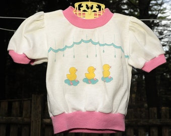 VTG 80's / Girls Healthtex Yellow Duck & Puddles Top / 12 Month / April Showers
