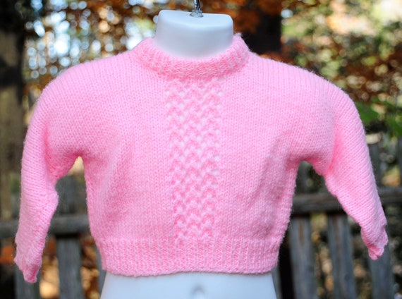 Vintage 80's / Baby Girls Handmade Bright Pink Kn… - image 6