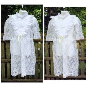 VTG 70&#39;s / Girls White Lace Dress / 7-8, 9-10 / Dance First Communion Easter Flower Girl