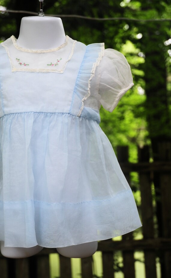 Vintage 60's / Nanette 'Baby Frock' Girls Blue Or… - image 6