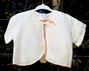 VTG 50's / Baby Girl Ivory Silk Bed Jacket Top / 6-9 Month / Baby Shower Gift