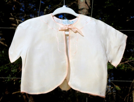 VTG 50's / Baby Girl Ivory Silk Bed Jacket Top / … - image 1