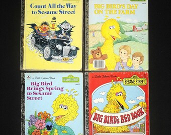 VTG Little Golden SESAME Street Books Lot of 4 / Sesame Street Big Bird Stories / 1970's-1980's