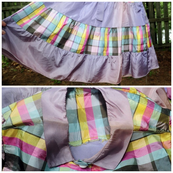 Vintage 50's 60's / Girls Taffeta Lavender Plaid … - image 9