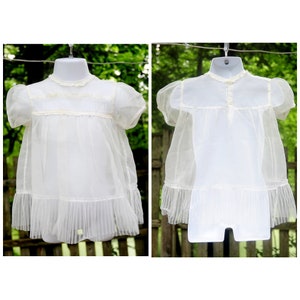 Vintage 60&#39;s / Baby Girls Ivory Illusion Organza Party Dress / Baptism Holiday / 6-9 Month