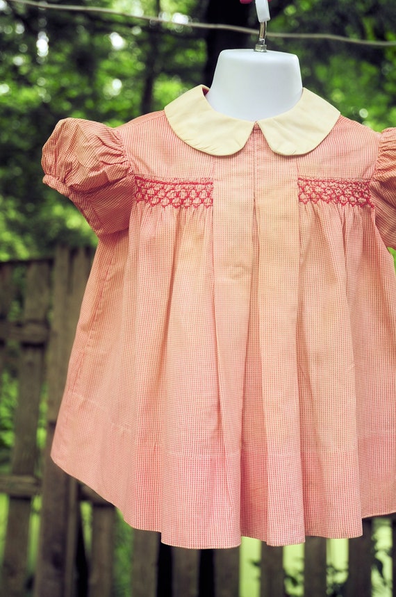 Vintage 60's / Toddler Girls Pink Gingham Cotton … - image 4