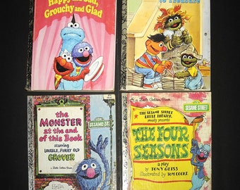 VTG Little Golden SESAME Street Books Lot of 4 / Sesame Street / Grover & Oscar Stories / 1970's-1990's