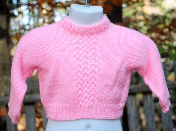 Vintage 80's / Baby Girls Handmade Bright Pink Kn… - image 1