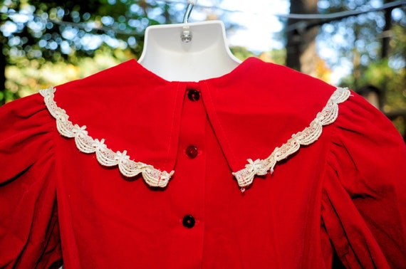 Vintage 80's / Girls Size 4 Red Velveteen & Lace … - image 7