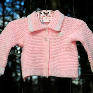 VTG 70&#39;s / Candleknits Baby Girls Pink Cardigan Sweater / 3-6M / Llama Dog Embroidery / Baby Shower Gift