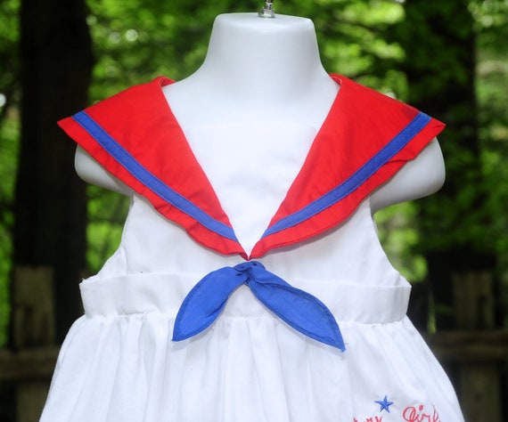 Vintage 80's / Little Girls 'Navy Girl' Sailor Dr… - image 3