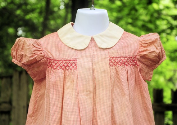 Vintage 60's / Toddler Girls Pink Gingham Cotton … - image 3