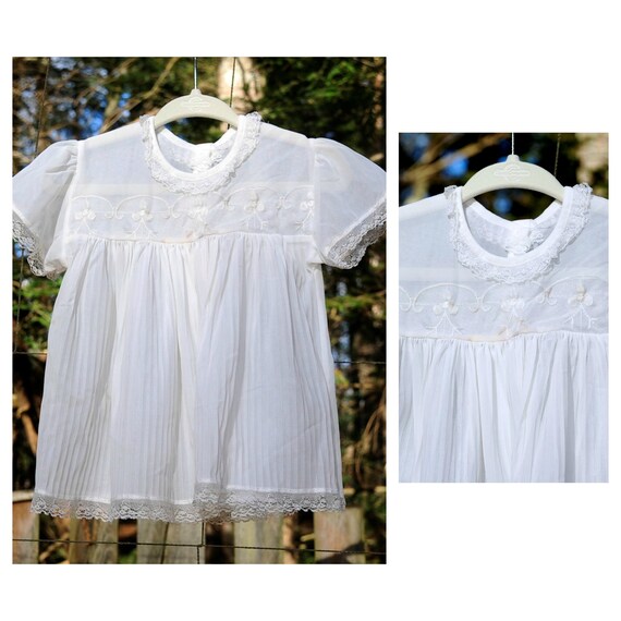 VTG 50's / Baby Girl White Nylon Dress / Baptism … - image 6