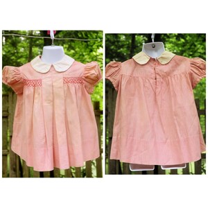 Vintage 60&#39;s / Toddler Girls Pink Gingham Cotton Party Church Dress / Bodice Smocking / Size 2T/3
