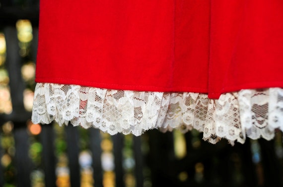 Vintage 80's / Girls Size 4 Red Velveteen & Lace … - image 5