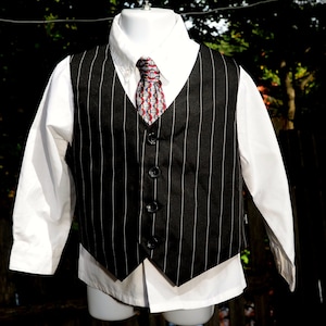 Vintage 90&#39;s / Boys 3-Piece Formal Vest Set / Size  2T/3T / Pinstripe Vest, Shirt & Paisley Tie