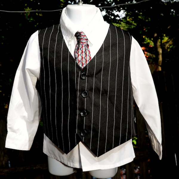 Vintage 90's / Boys 3-Piece Formal Vest Set / Size  2T/3T / Pinstripe Vest, Shirt & Paisley Tie