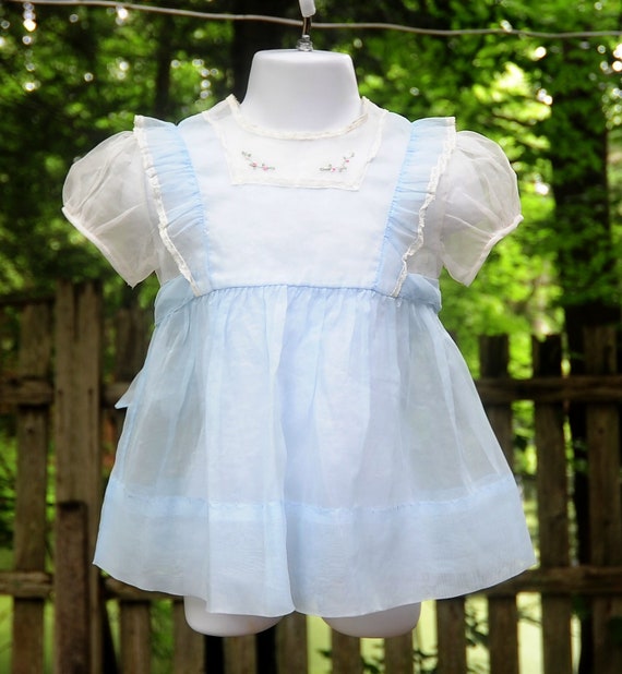 Vintage 60's / Nanette 'Baby Frock' Girls Blue Or… - image 9