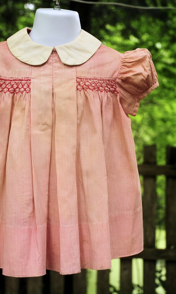 Vintage 60's / Toddler Girls Pink Gingham Cotton … - image 5